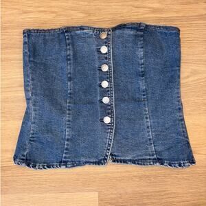 Current/Elliott denim jean corset bustier style top w/ buttons womens Small NWT
